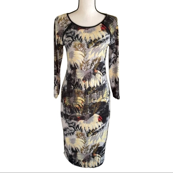 Philosophy Miami Palm Print Midi Stretch Dress Size Small - Picture 1 of 9